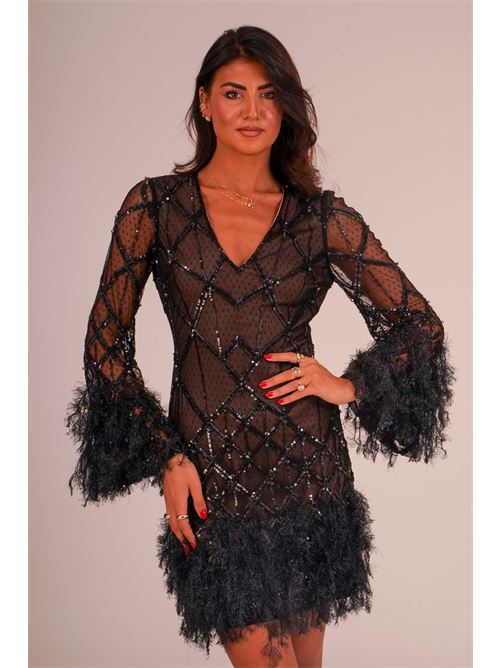 Abito corto in tulle e paillettes twins fantasy | T5007BLACK